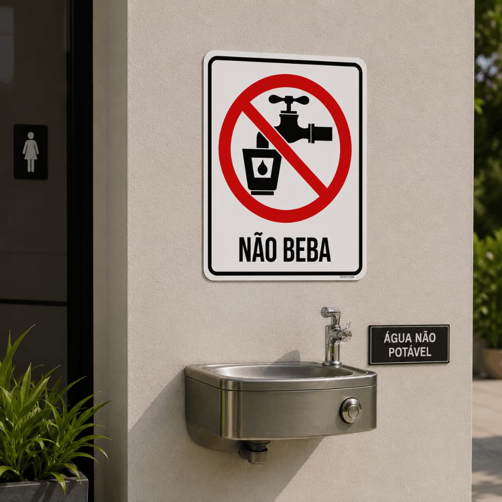Placa Informativa Adesiva Não Beba para Água Não Potável em Pia Torneira e Bebedouro