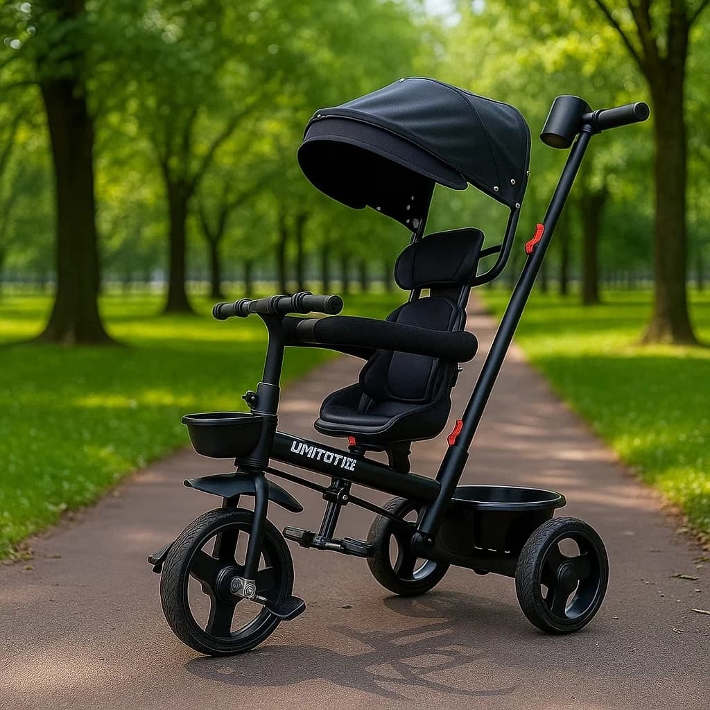 Triciclo Infantil Empurrador Ajustavel Confortavel Seguro Preto Infantil