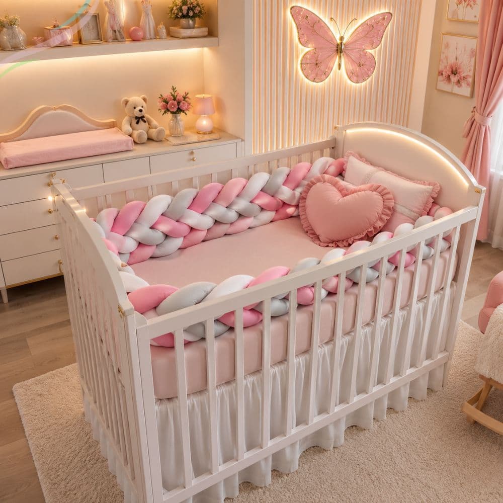 Trança Protetor De Berço e Cama Montessoriana 4 M Fibra De Silicone Segurança e Conforto Bebê Percal