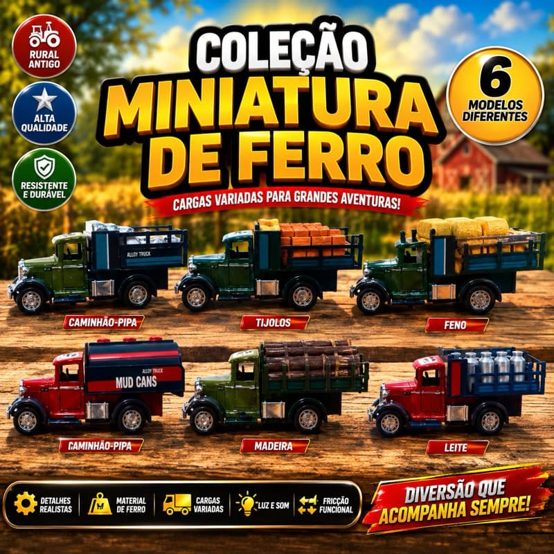 Miniatura de ferro caminhão rural antigo da fazenda colecionável cargas diversas