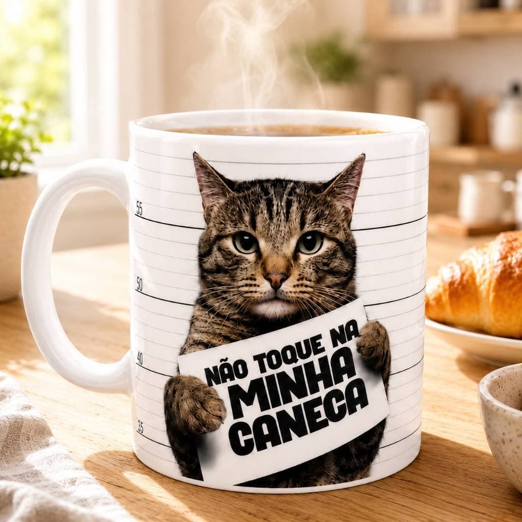 Caneca de Cerâmica Personalizada 325ml  "Não Toque na Minha Caneca" ( FOTO GATO )