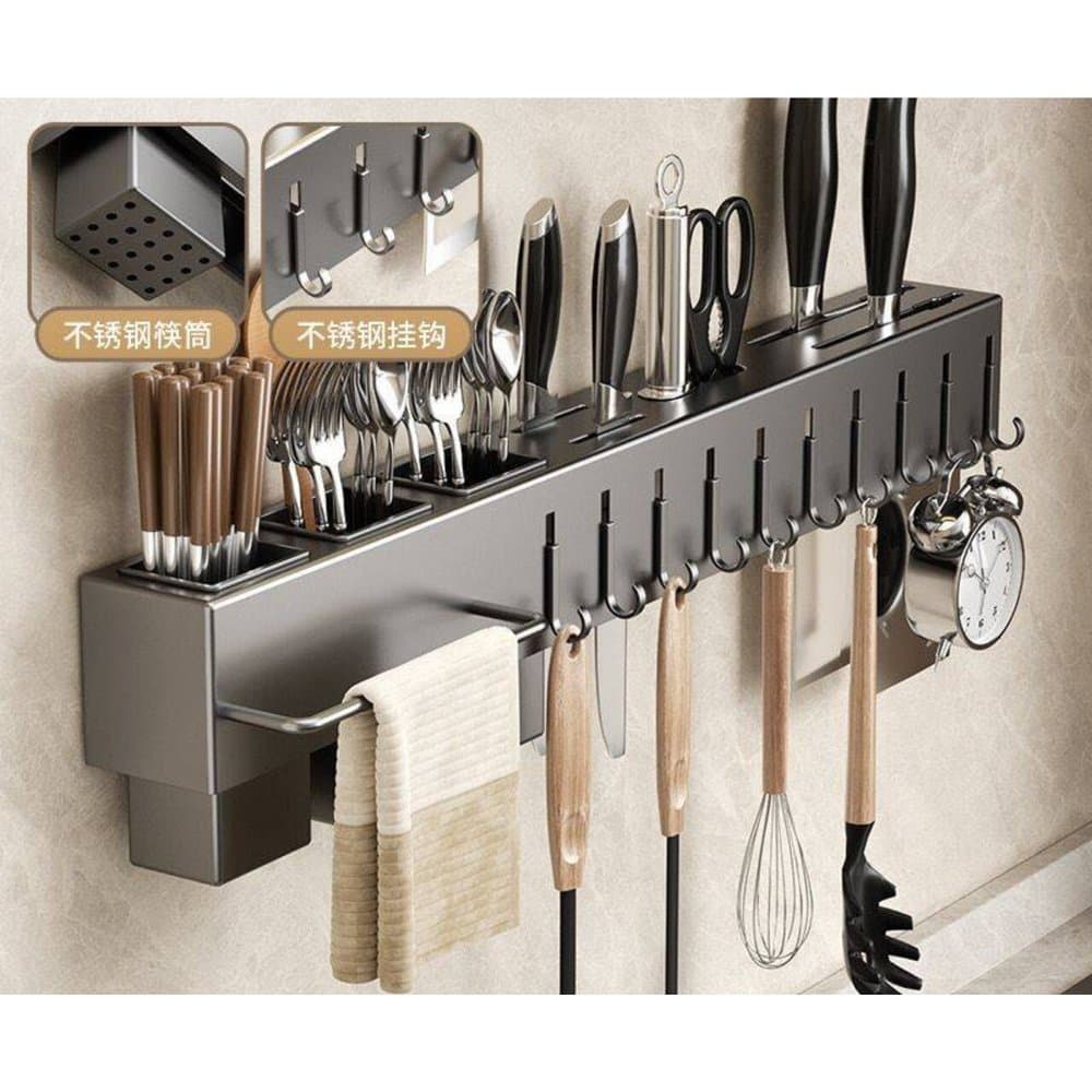 Suporte Organizador de Utensílios de Cozinha sem perfuração em Aço Inox Multifuncional p/ bancadas