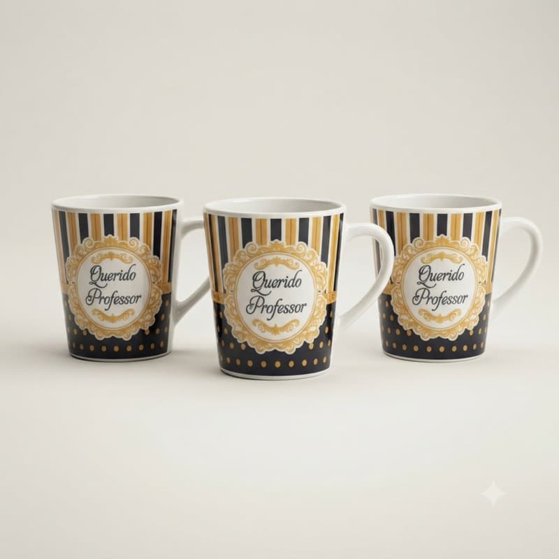 Kit Caneca Cônica Faixa Professor 120ml Xícara Chá Café Porcelana Personalizada Desing Sofisticado Presente Elegante
