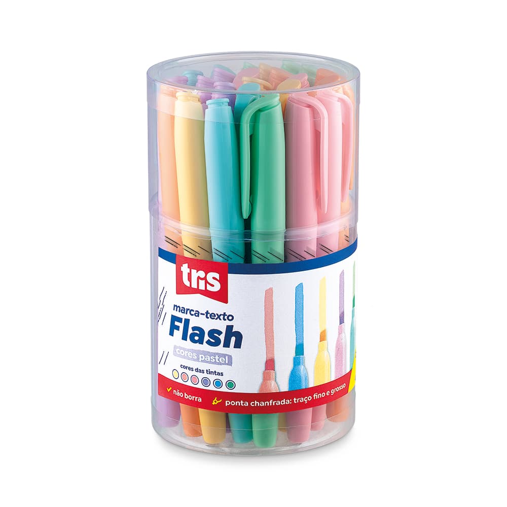 🌸🖍️ Marca-Texto Flash Pastel – Pote com 24 Unidades – Tris