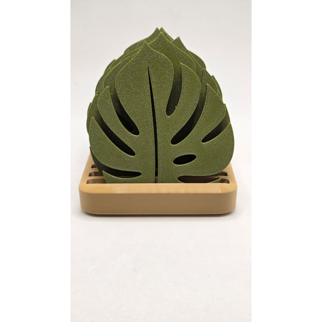 🌿 Porta-Copos Personalizado Folha de Monstera em Impressão 3D – Kit com Suporte