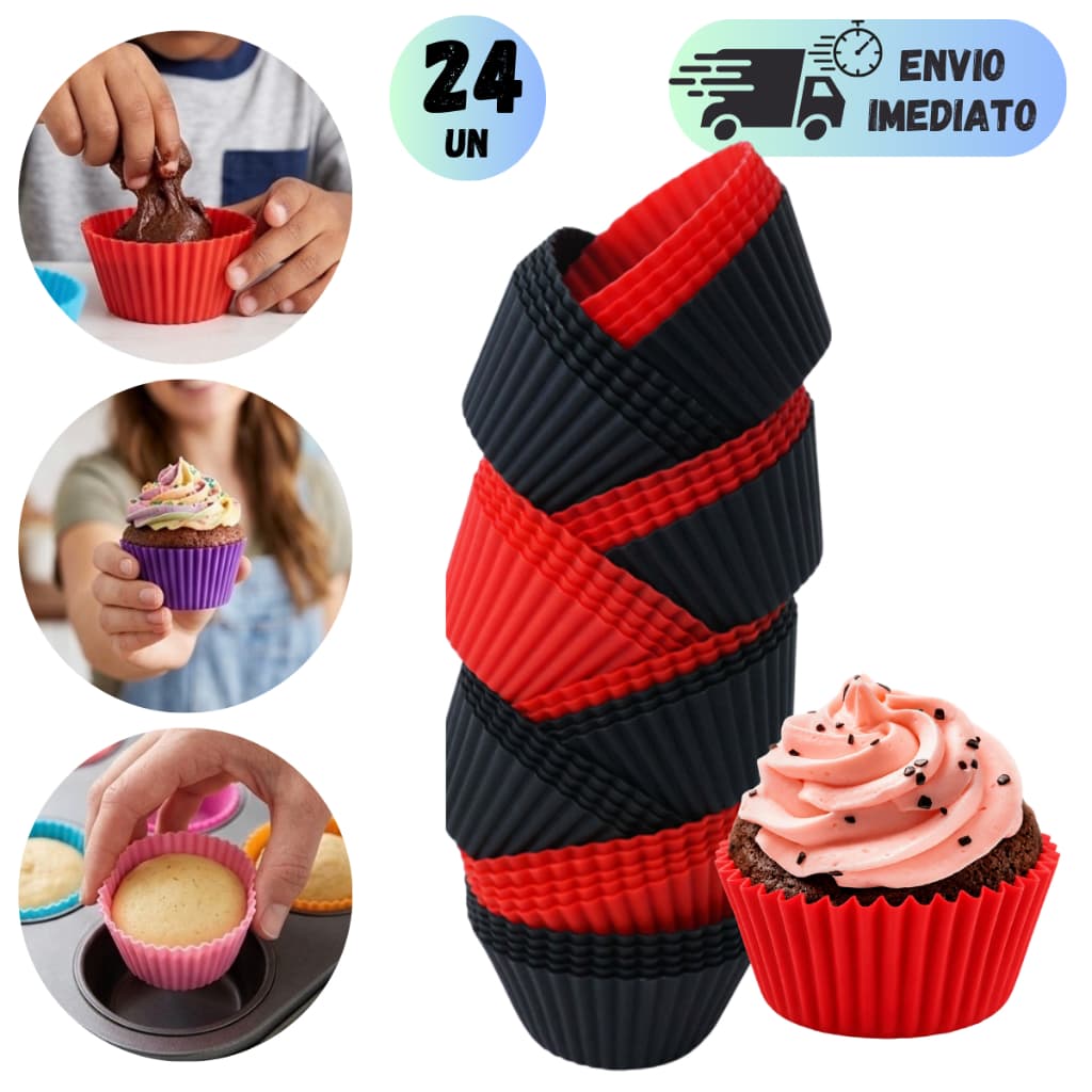 KIT FORMINHAS CUPCAKE SILICONE REUTILIZÁVEL ANTIADERENTE PARA MUFFIN MINI BOLO EMPADA FORNO AIR FRYER