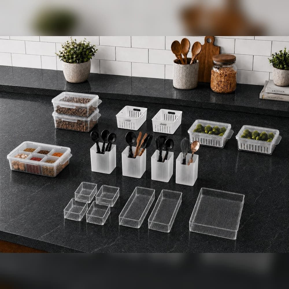 Kit Geladeira com 2 Potes Escorredores 1 Porta Tempero 4 Org de Porta 2 Cestinhas 2 Potes e 7 Organizadores