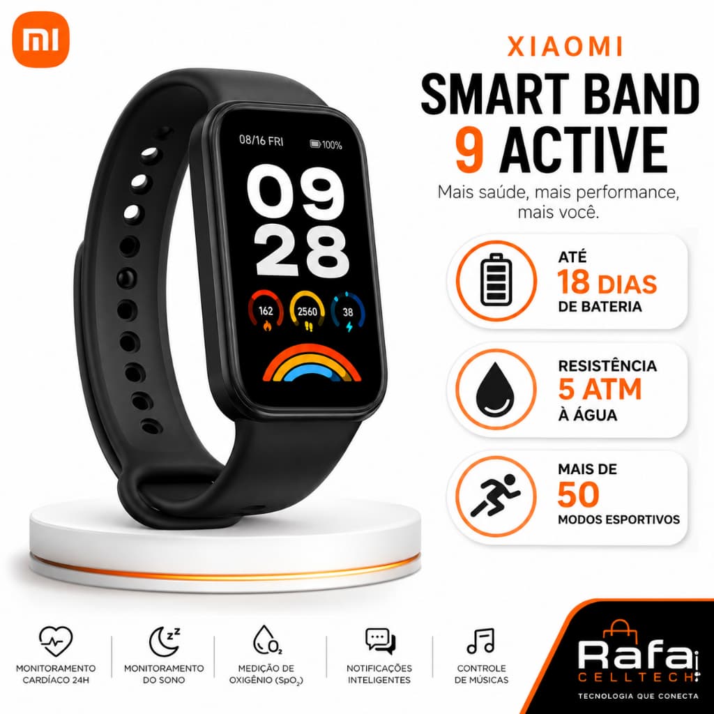 Smartwatch Xiaomi Smart Band 9 Active Original Bluetooth Tela HD Preto