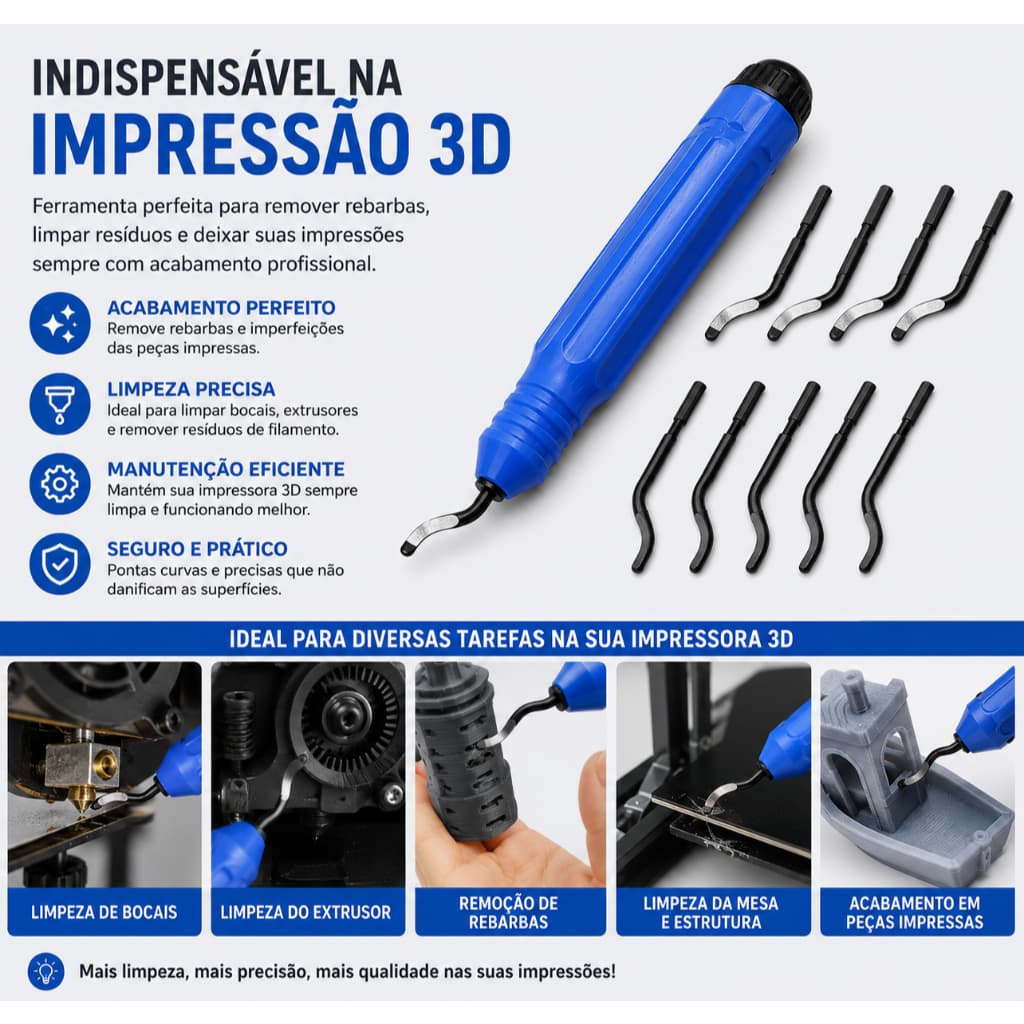 Raspador de Rebarbas para Impressão 3D Fácil de Usar – Faca Manual para Remoção de Resíduos