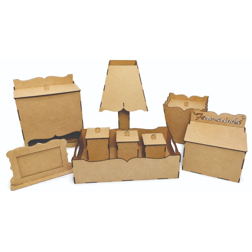 Kit Higiene Bebê Liso 9 Peças Mdf Cru Desmontado Decoração Quarto Bebê