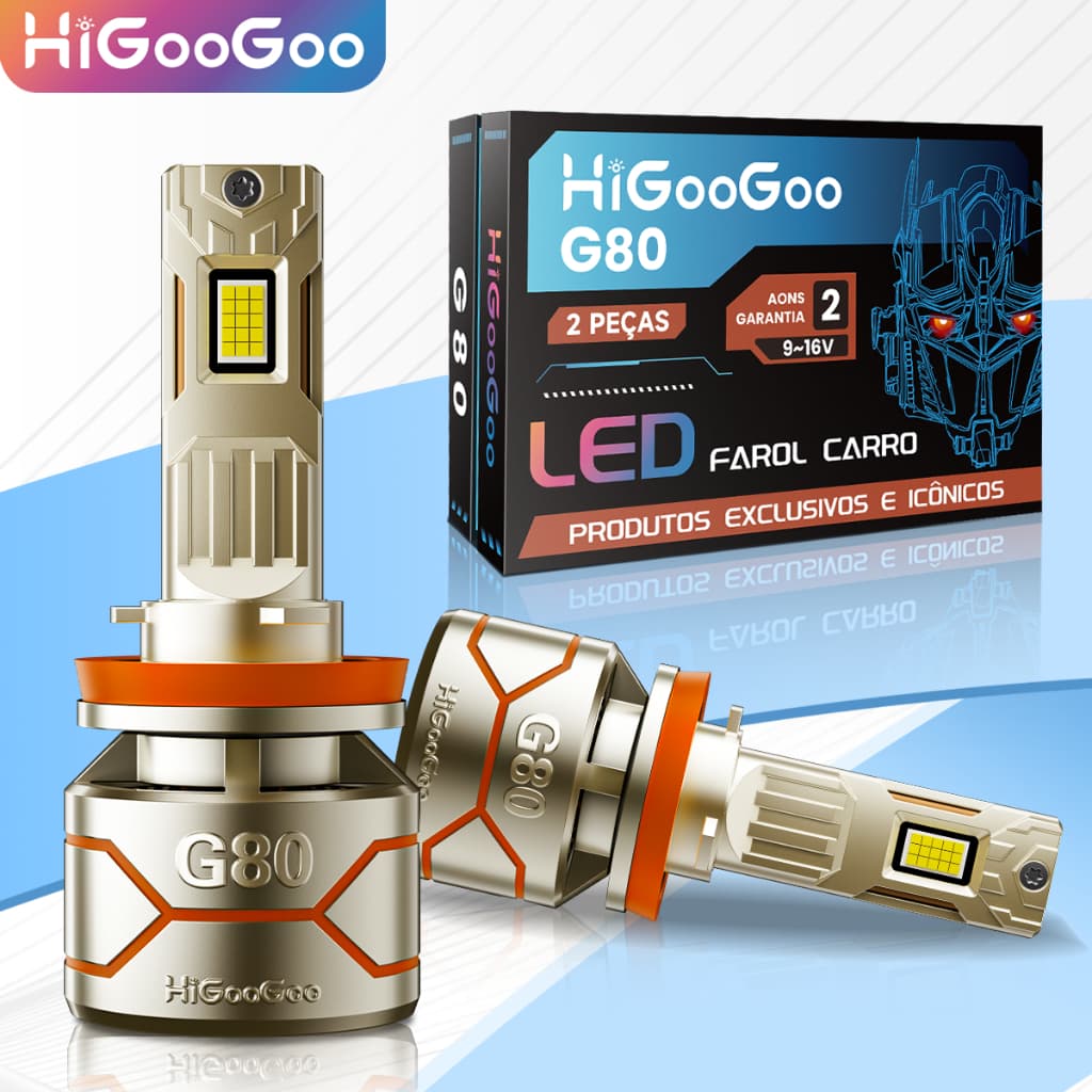 HiGooGoo G80 2 Peças H1 H4 56000LM High Low Beam 280W Branco Farol De Condução Lâmpada De Carro Super Led 6500K