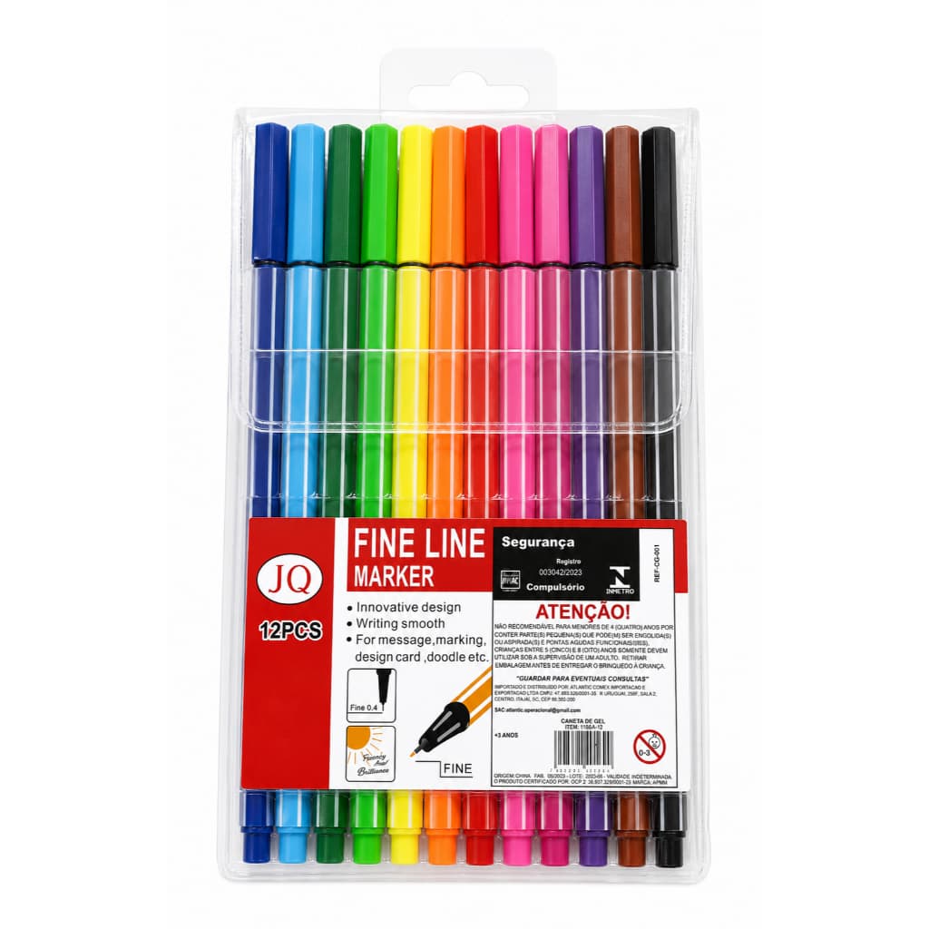 Kit com 12 canetas de ponta fina com cores, 0.4