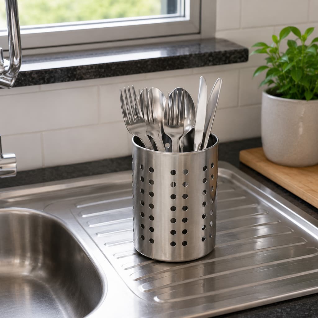 Porta Talheres e Escorredor Para Cozinha em Inox