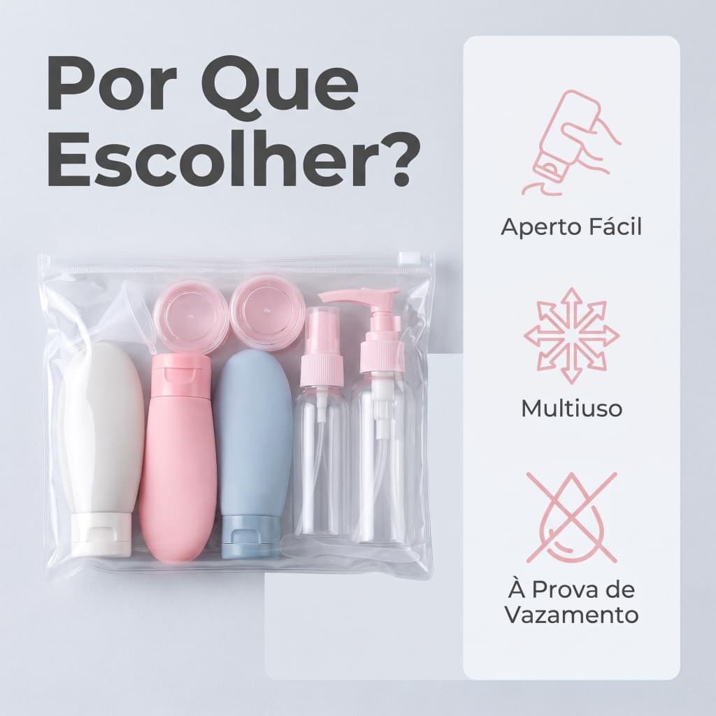 Esse kit de frascos para viagem é a escolha ideal para quem viaja a trabalho com frequência, ama o cuidado com a pele e