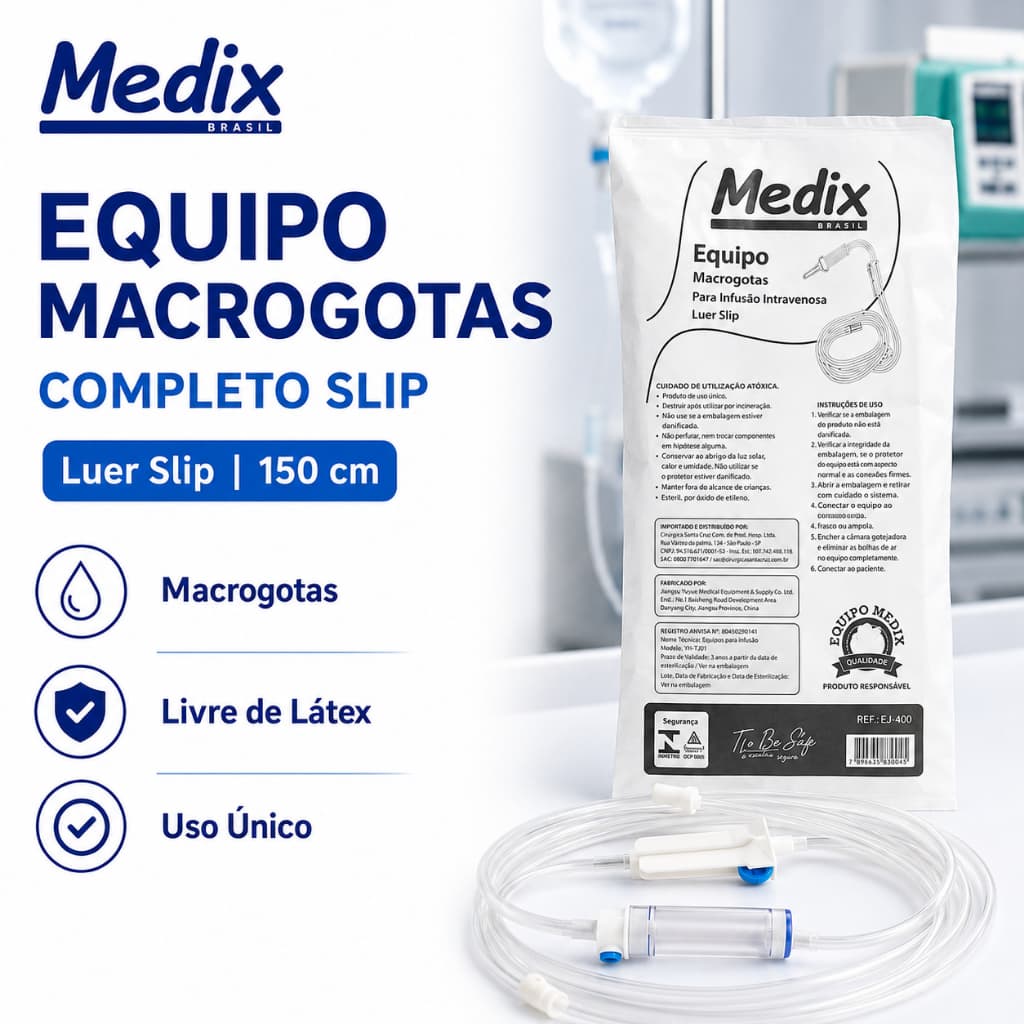 Equipo Macrogotas Completo Luer Slip Medix Para Infusão com Injetor Lateral e Filtro Descartável
