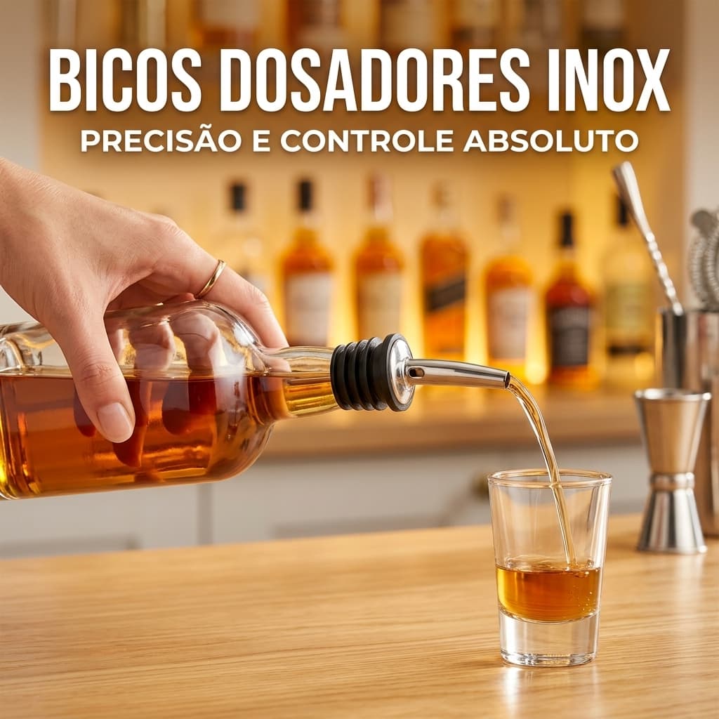 Kit Bicos Dosador Inox Bartender Garrafa Tequila Whisky Barman