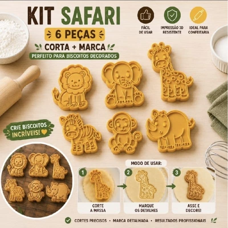 Kit Molde para biscoito tema Safari Cortador e Marcardor