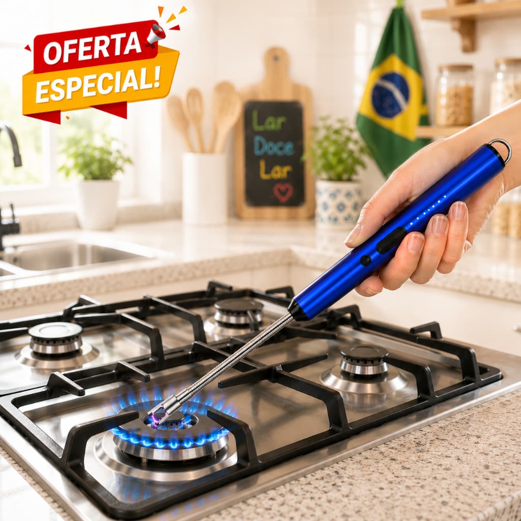 Isqueiro Elétrico USB Recarregável Acendedor para Fogão Churrasqueira Velas e Lareira sem Chama