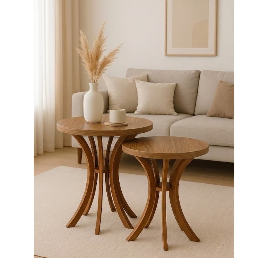 Mesa De Canto Sala Lateral Sofá Kit Cálice 60cm altura e 40cm Altura Louro Freijó Em MDF