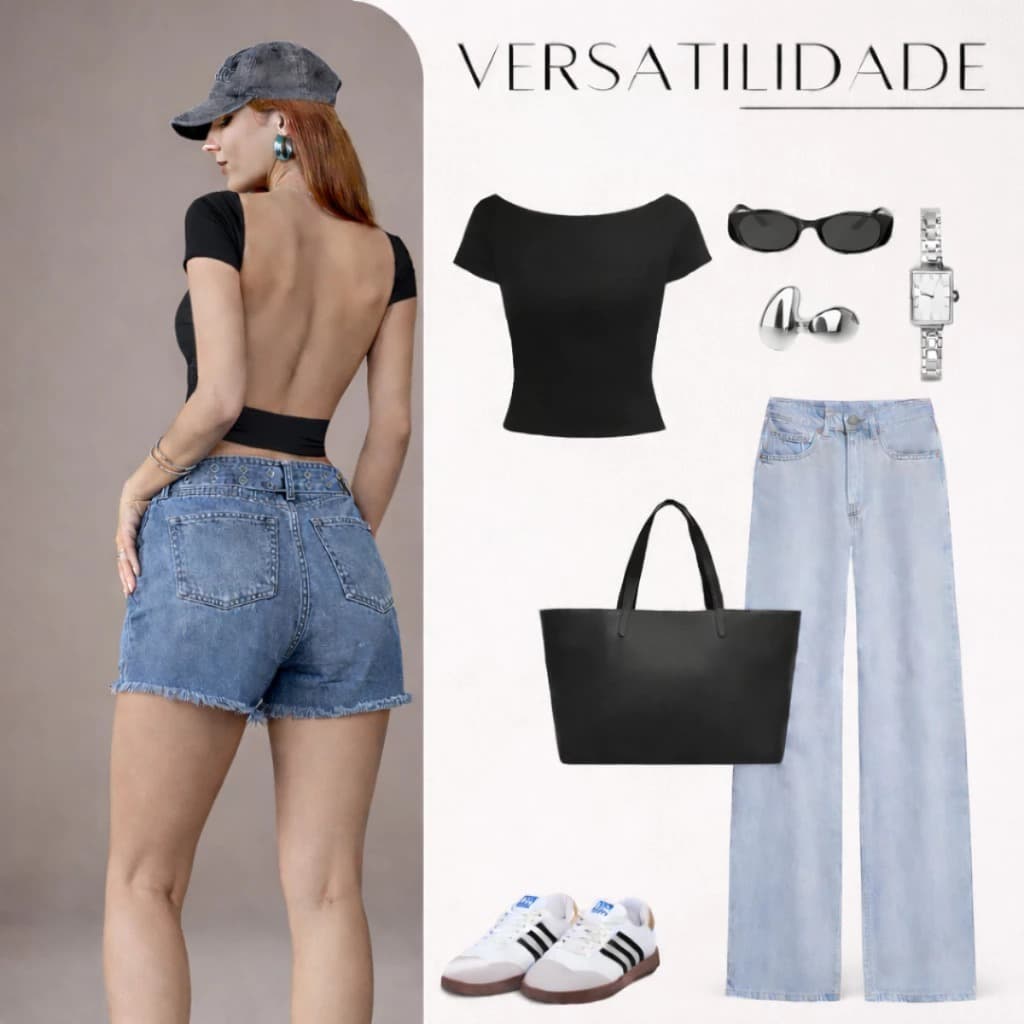 kit 2 Cropped Feminino Costas Abertas Nua Tendencia Verão Básico Casual