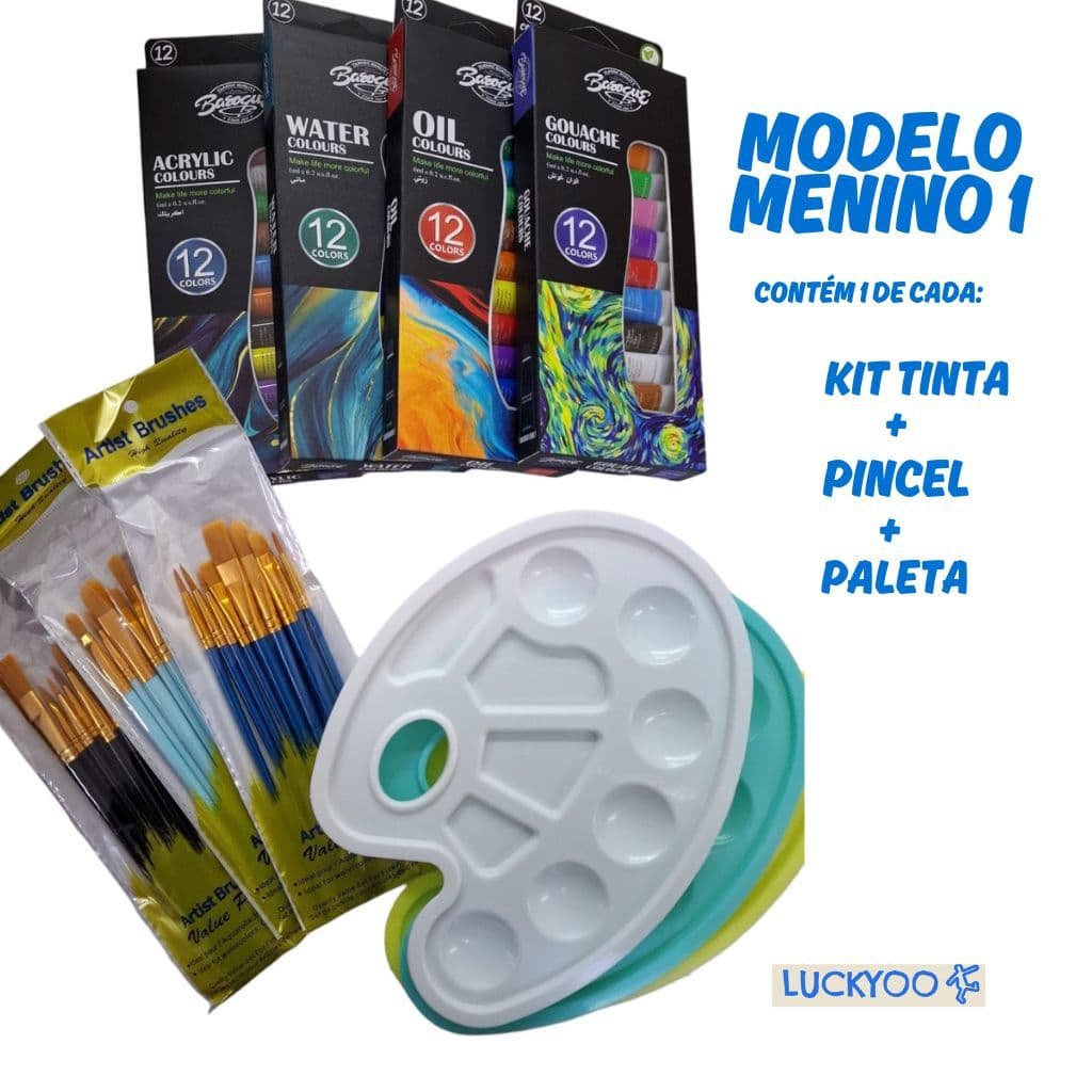 Kit Pincel + Paleta com OU sem Tinta Bisnaga 12 Cores Vibrantes 6ml Acrílica Óleo Aquarela Guache Pintura Artística