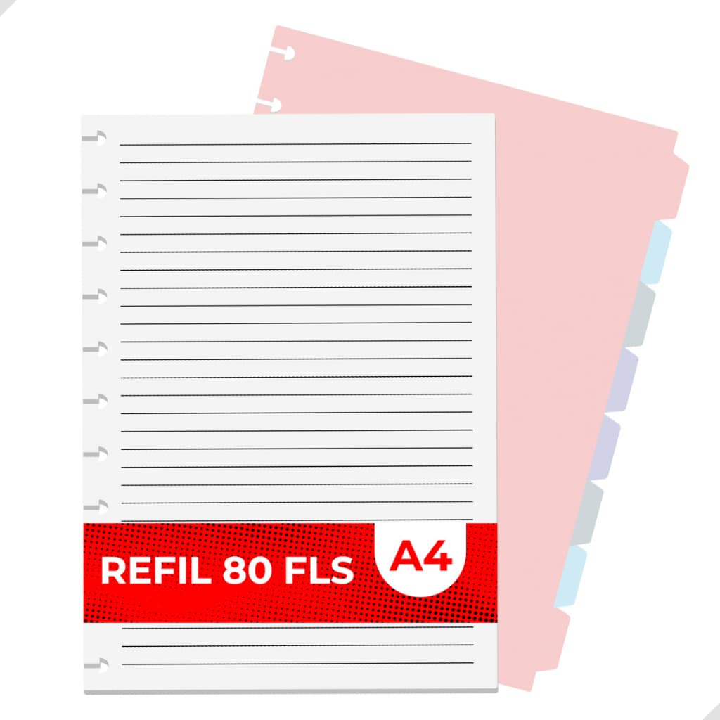 Kit Refil de 80 Folhas + 8 Divisórias Em Tons Pastéis para Caderno Inteligente A4 11 Discos
