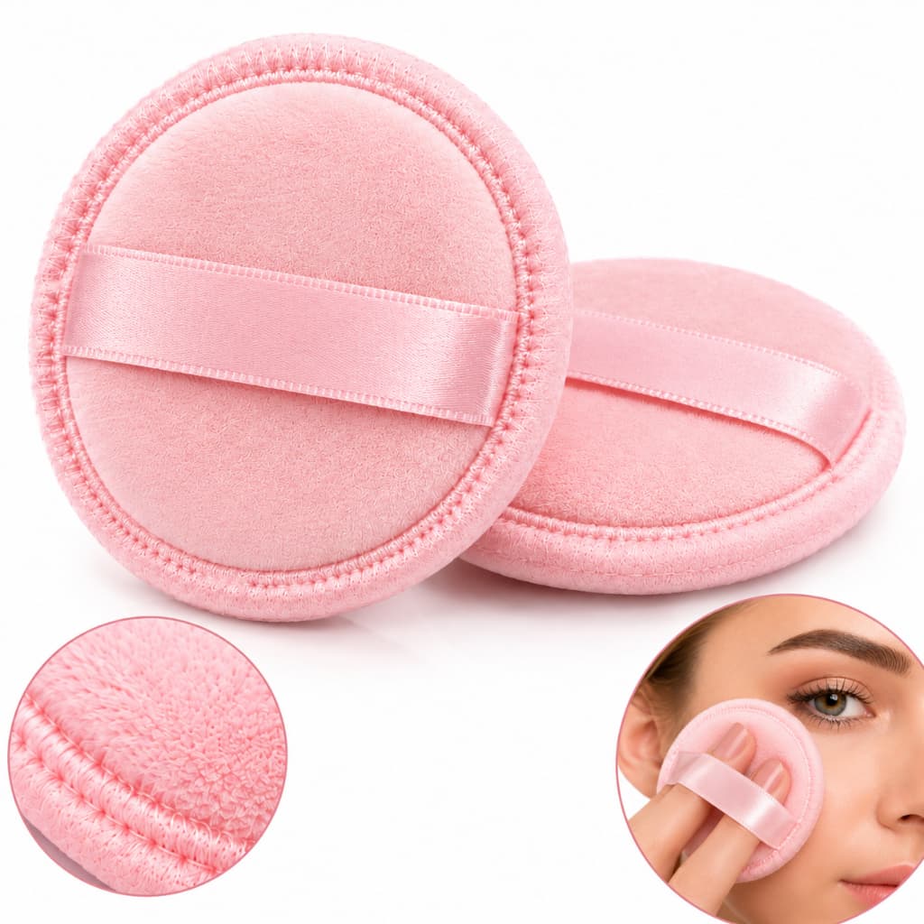 Esponja para Pó Redonda Kit 2 Puff de Veludo para Maquiagem Lavável Reutilizável