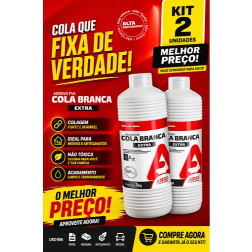 Kit 2 Cola Branca Adere Adesivo PVA 1KG