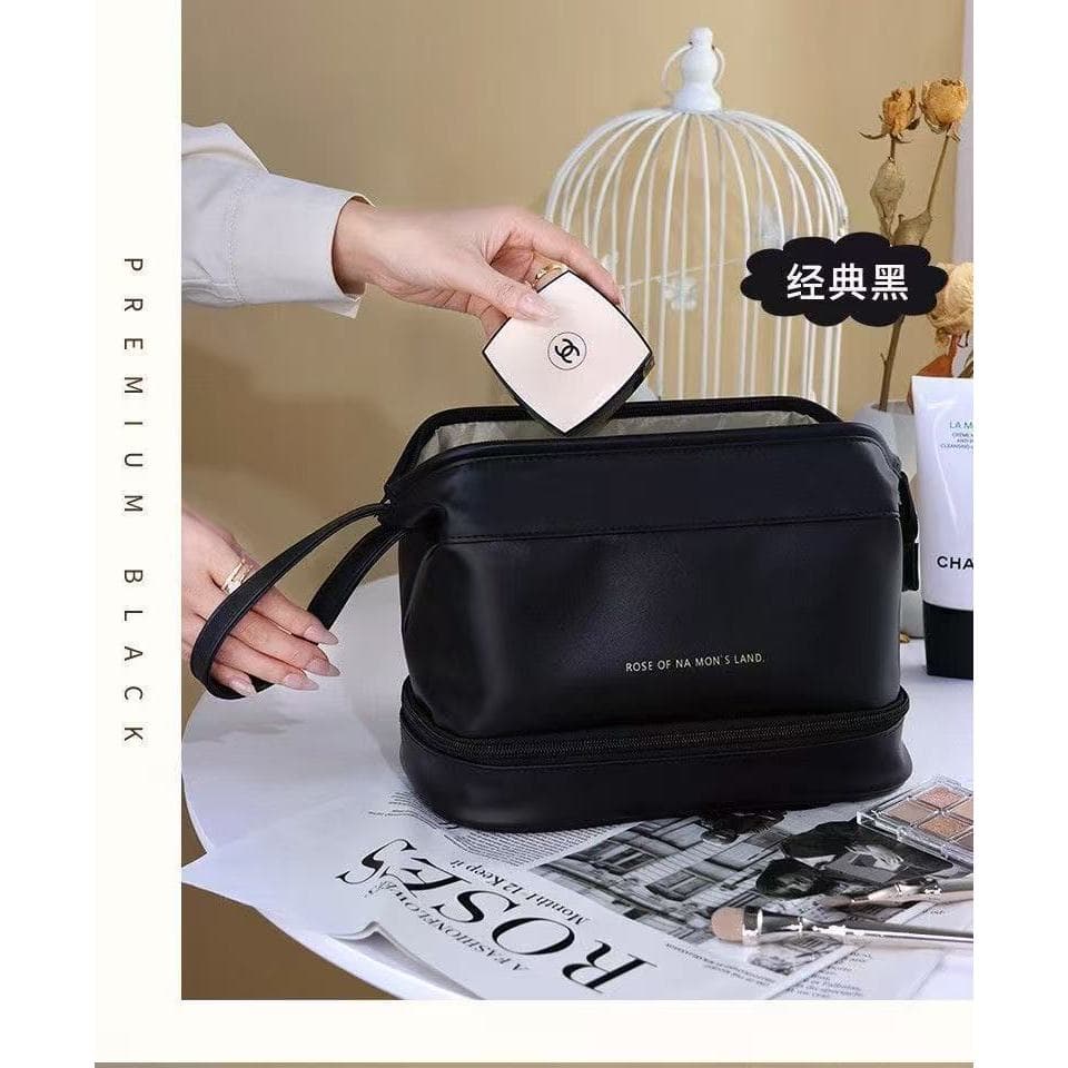 Women's Makeup and Cosmetic Bag PU Leather Large Capacity Briefcase Portable Travel