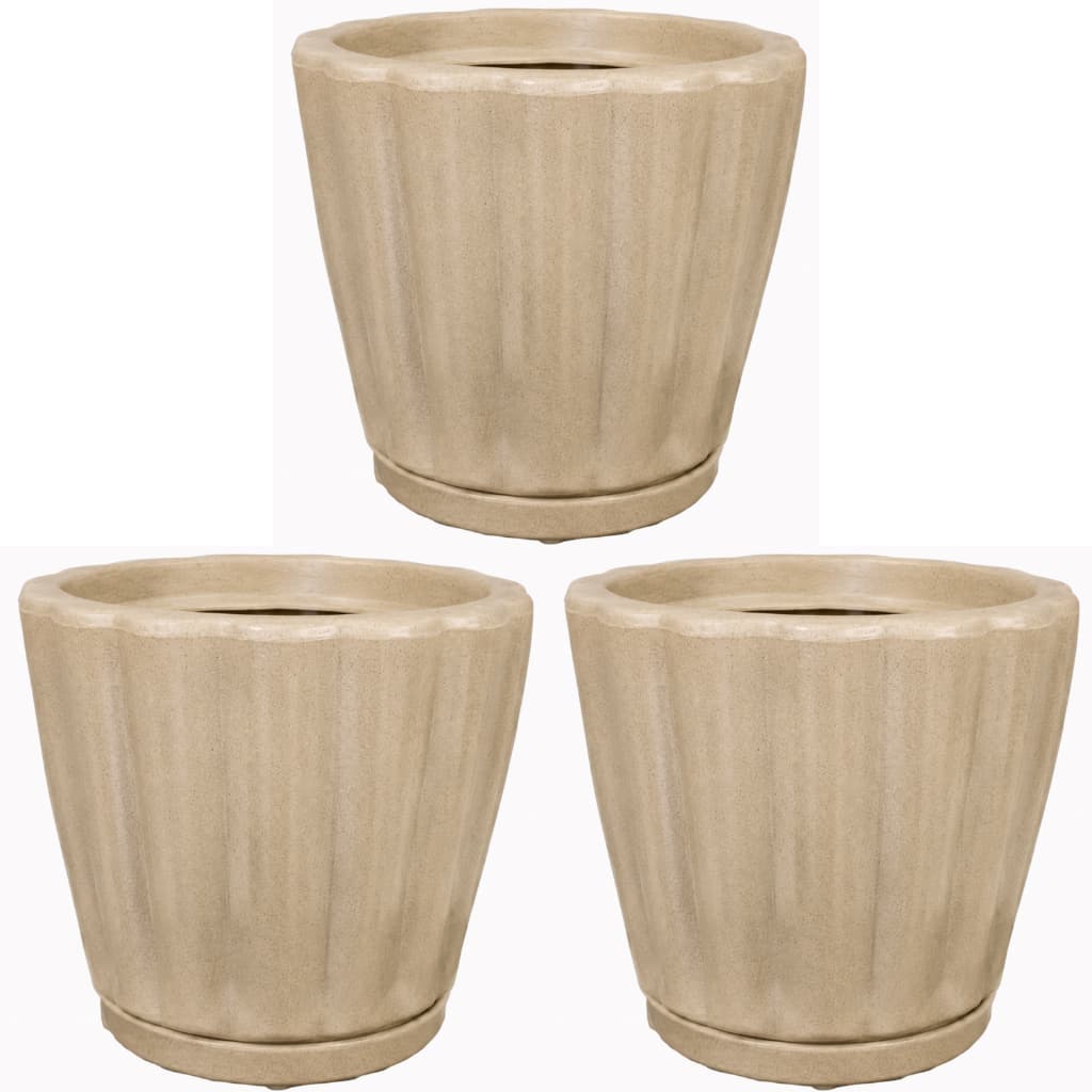 Kit 3 Vasos Para Plantas Cachepô Romano Tamanho P com Prato Coletor - Vaso Decorativo em Polietileno