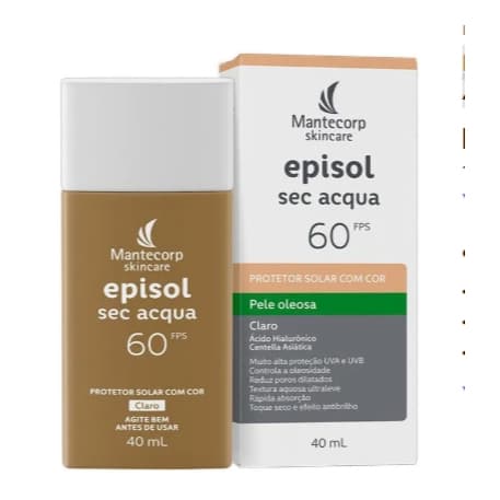 Protetor Solar Facial Episol Sec Acqua Cor Claro Fps60 40ml