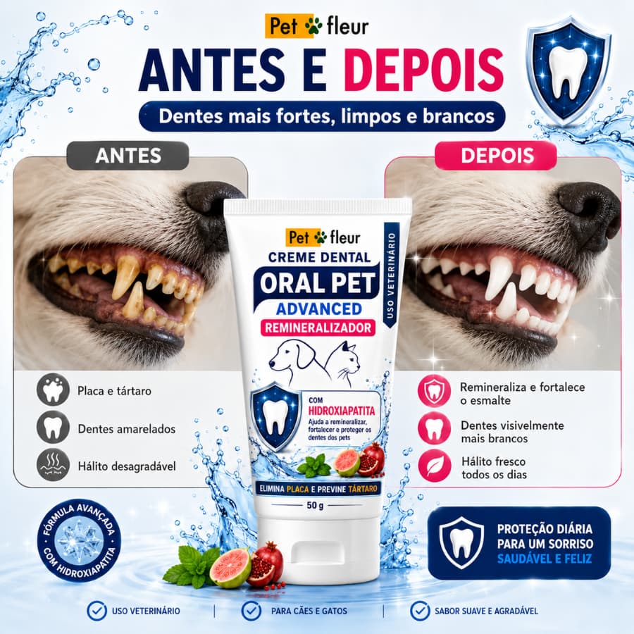 Pasta de Dente para Cachorro e Gato com Hidroxiapatita Anti Tártaro Mau Hálito Petfleur 50g