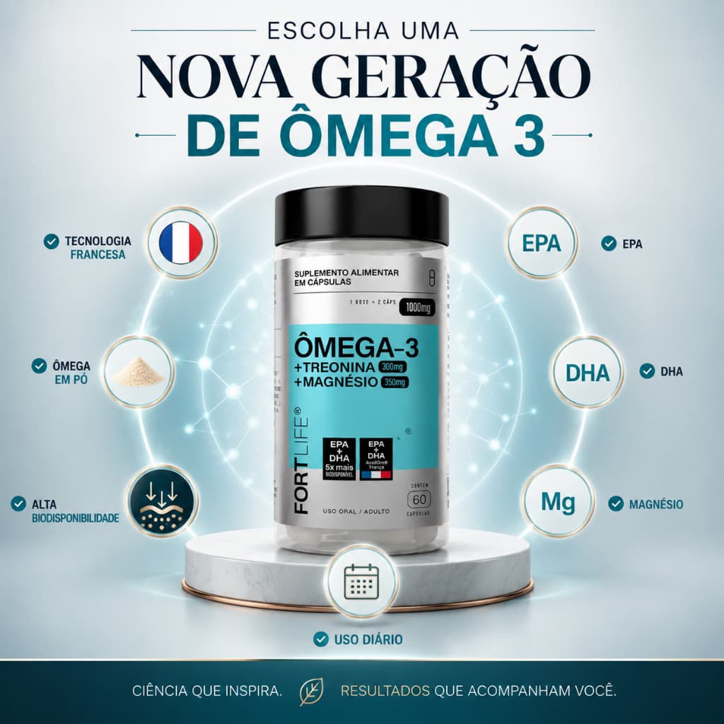 Treonato de Magnésio + Ômega-3 (5X Mais Biodisponível) EPA + DHA 1000mg 60 Cápsulas FORTLIFE