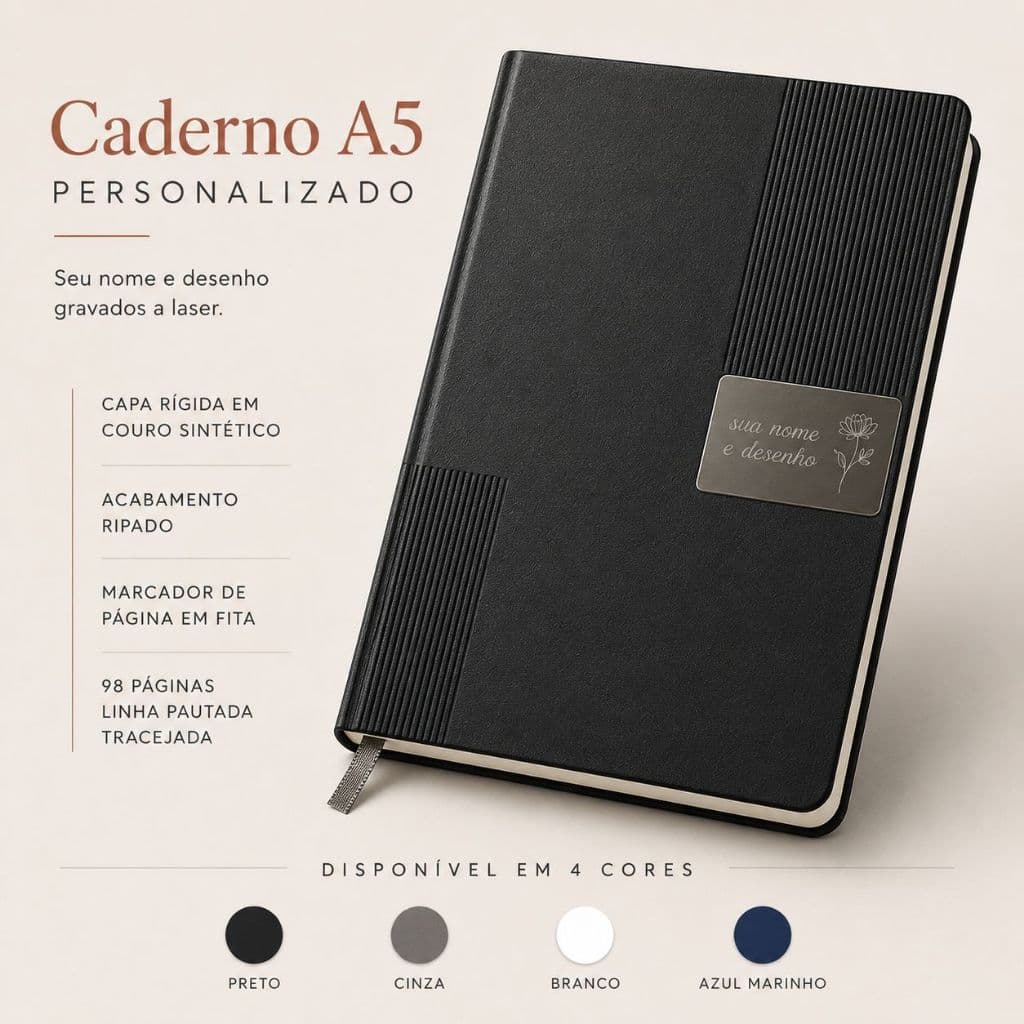 Caderno Personalizado Com Nome Ou Logo Bloco Agenda Capa de Couro Com Placa de Metal Pautado