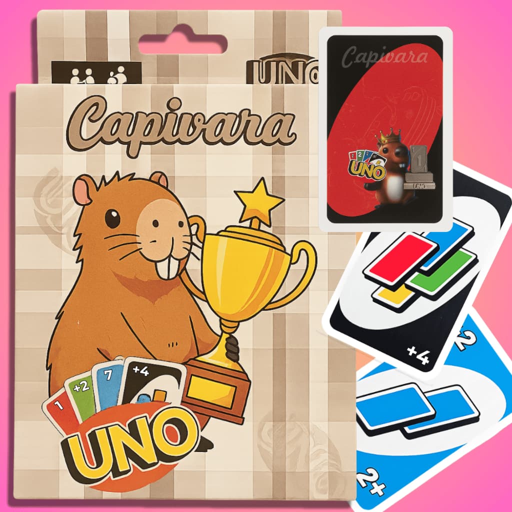 Jogo de cartas Uno Capivara 108 Cartas para 2-10 Jogadores Idade 7+ Divertido e Interativo
