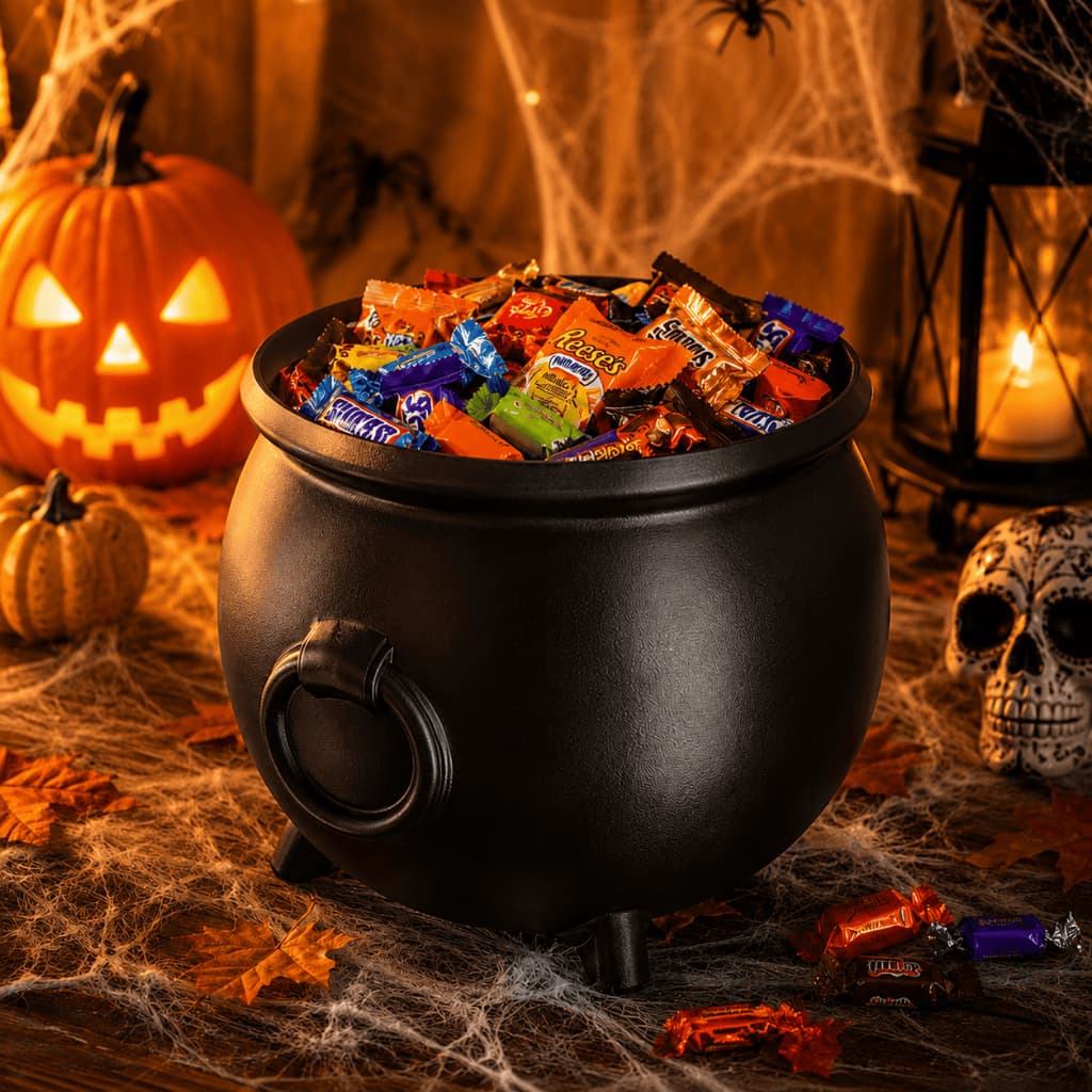 Caldeirão Halloween Grande Porta Doces Balde Decorativo Vaso Cachepô Preto Festa Bruxa