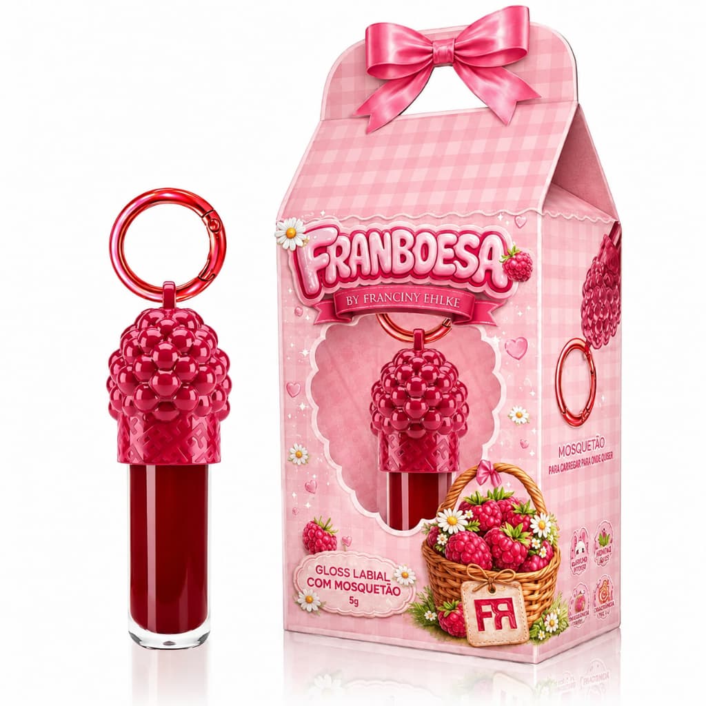 Gloss Fran Framboesa Gloss Labial Hidratante Brilho Intenso Alta Pigmentação Efeito Espelhado Volumoso Aumento Labial