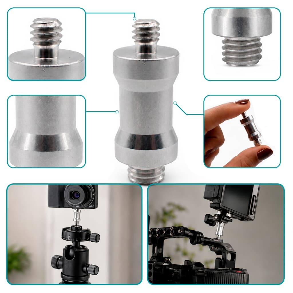 Pino Adaptador Macho 1/4" para 3/8" Curto para Conectar Câmera Tripé Ball Head Monopé e Suportes Fotográficos