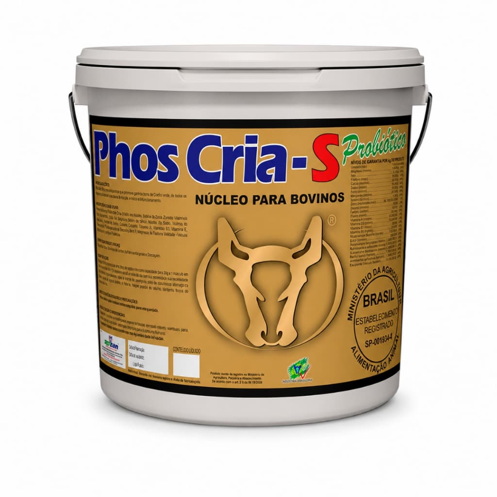 Phos Cria-S Probiótico Agrocave Núcleo Mineral Vitamínico para Bovinos Corte e Leite 5kg 10kg 20kg
