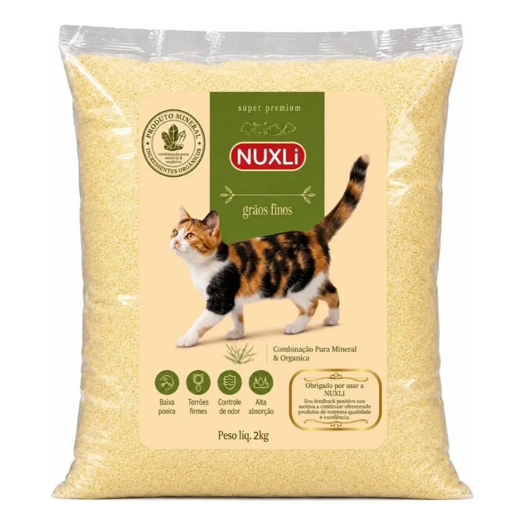 Areia Biodegradável De Milho E Mandioca Fina Nuxli 2kg