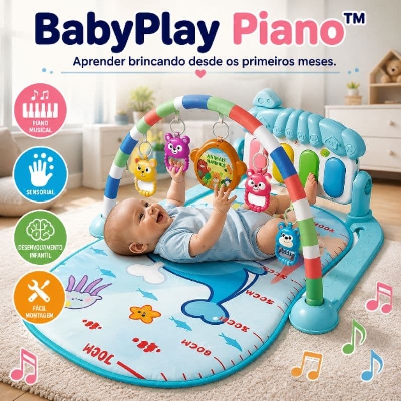 Tapete Musical Interativo Bebê Com Piano Educativo Sensorial BabyPlay Piano™ Azul