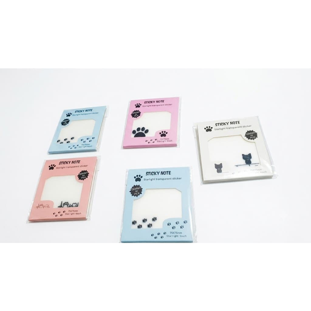 Bloco de Notes Transparente Glitter Gatinho ou Patinha Cola e Descola 75x75mm Papelaria