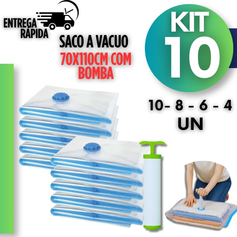 Conjunto Sacos a Vácuo 70x110 Para Mala Edredom e Coberta + Bomba