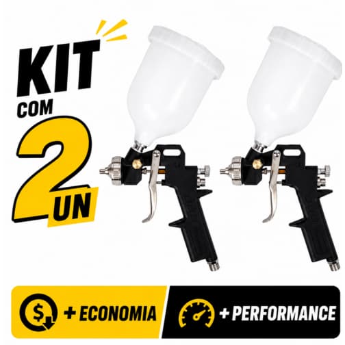 Kit 2un Pistola Para Pintura HVLP 600ml com 3 Bicos 1.2 1.5 1.8 para Pintura Automotiva e Geral