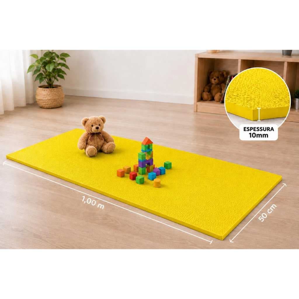 Colchonete Tapete Infantil EVA Amarelo Antiderrapante 100x50cmx8mm Conforto e Segurança para Crianças