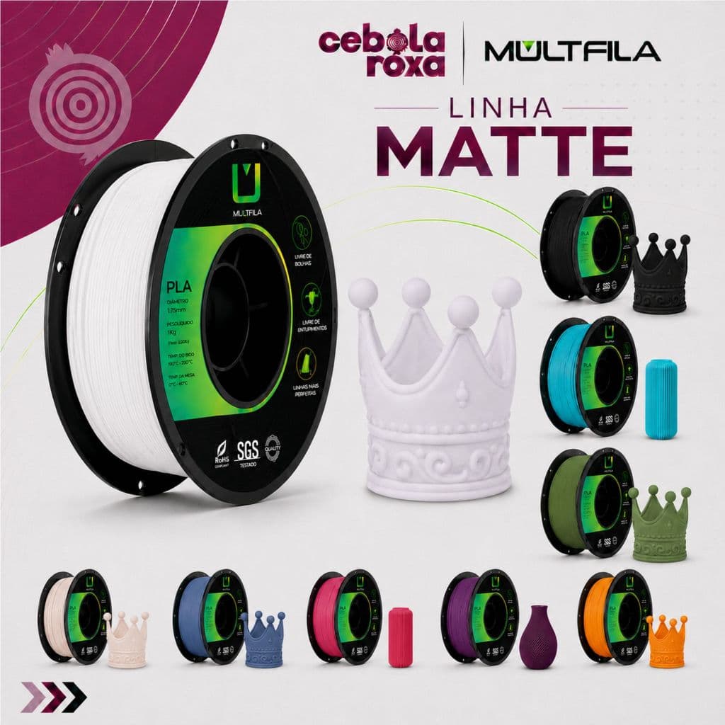 Filamento Multfila PLA Matte Fosco 1 kg Multfila para Impressão 3D 1,75 mm Diversas Cores