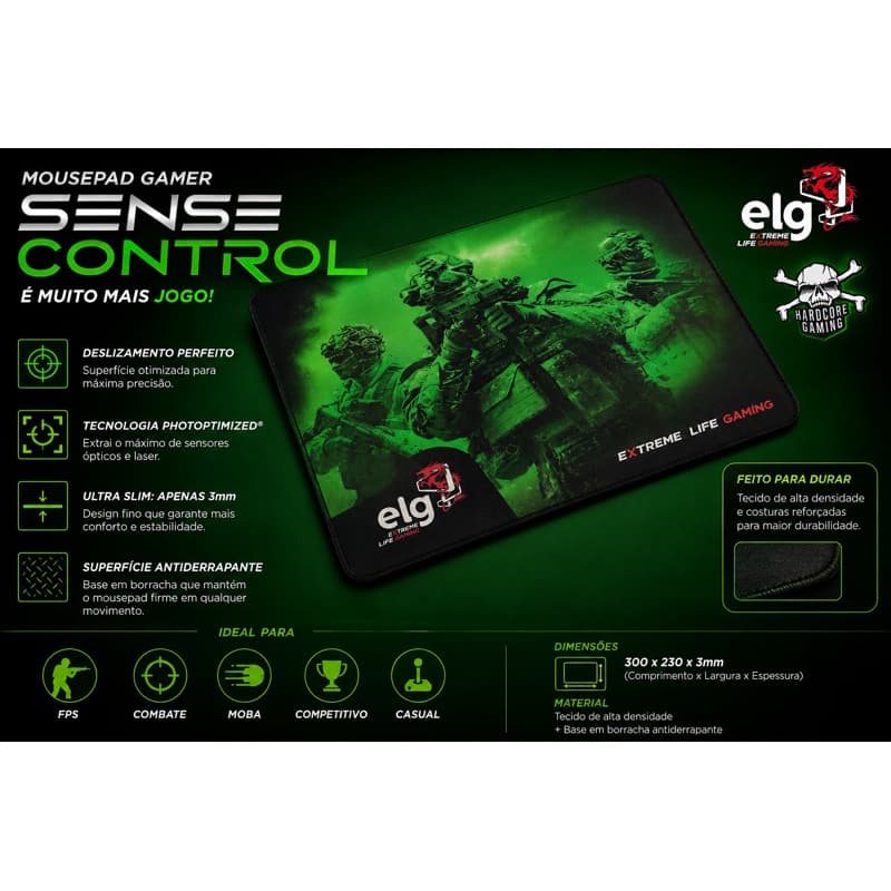Mousepad Gamer ELG Sense Control 300x230x3mm Antiderrapante Alta Precisão
