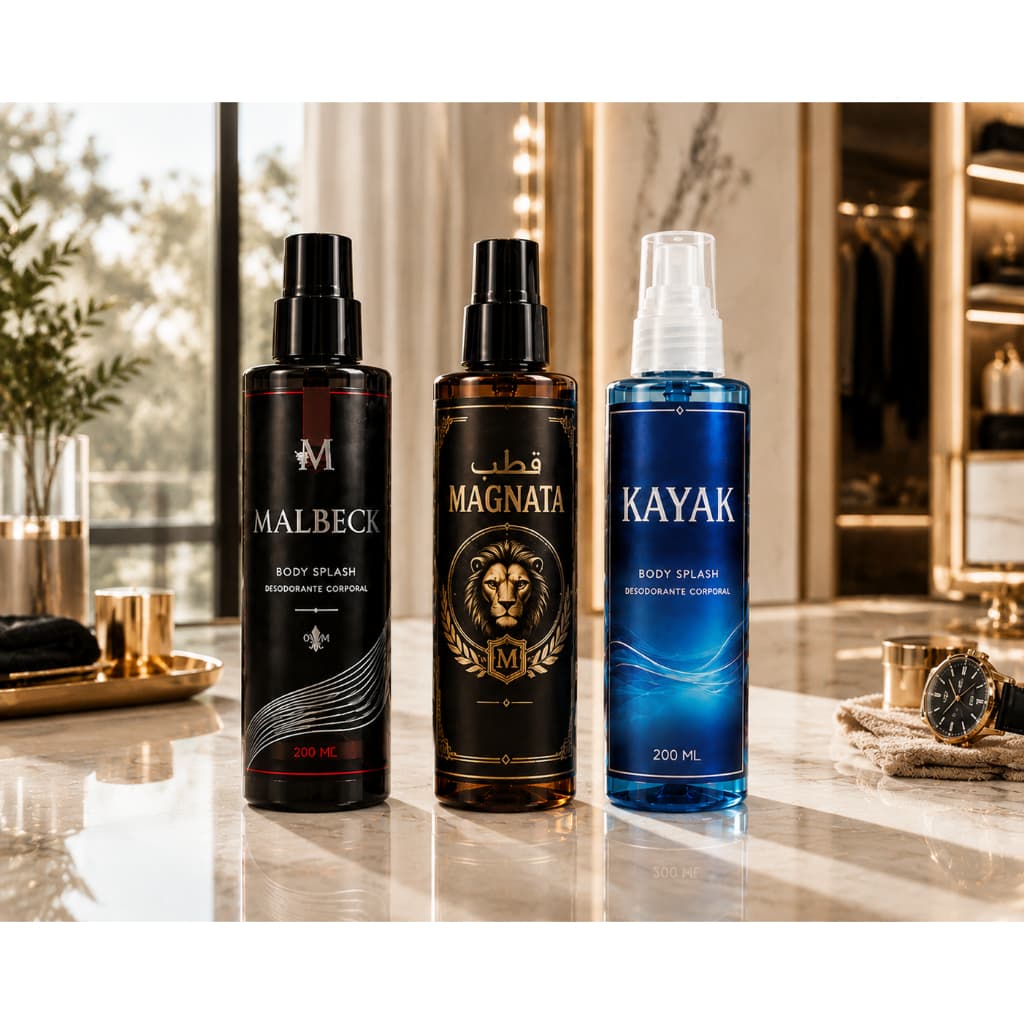 Kit ate 3 Body Splash Masculino Magnata - Kyak - Mbeck Amadeirado - Perfume Corporal 200ml
