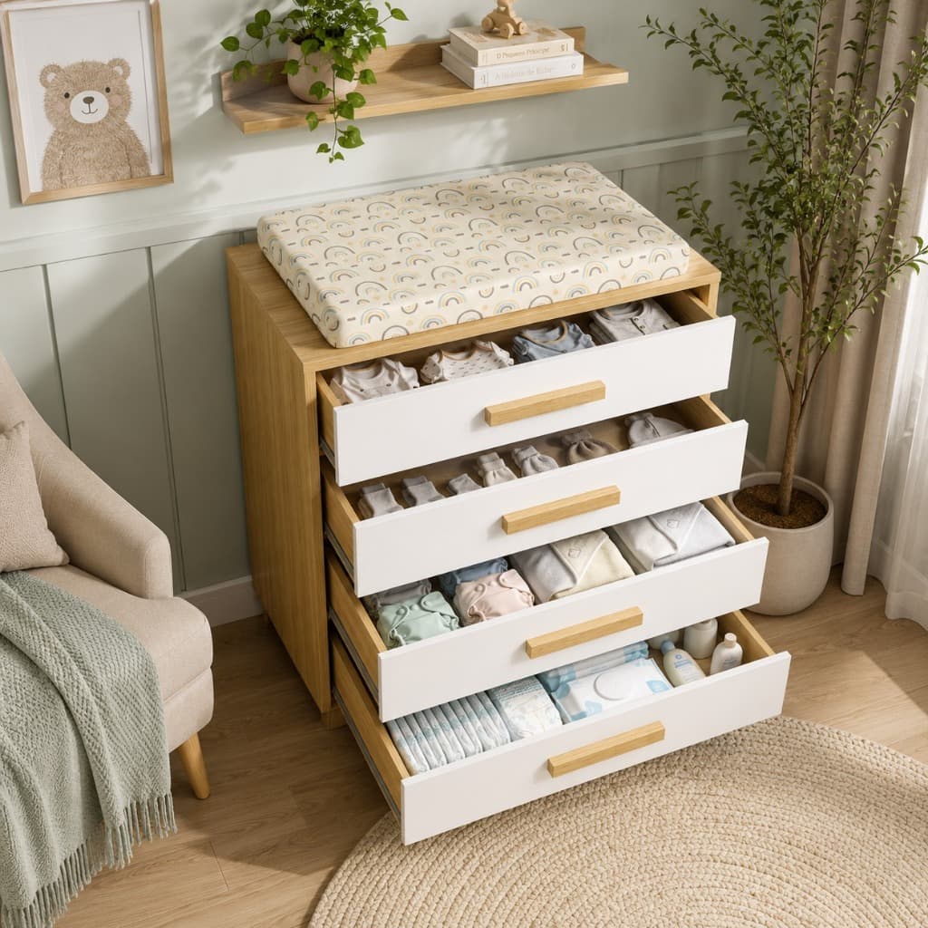 Armário Multiuso Nature 4 Gavetas Organizador de Roupas Compacto para Quarto Sala Escritório Moderno DESPUMALAR