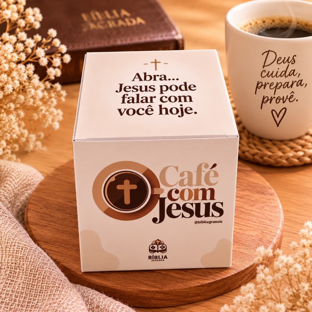 Café com Jesus | Caixinha com 100 Versículos Bíblicos de Encorajamento e Reflexão Cristã | Presente Evangélico